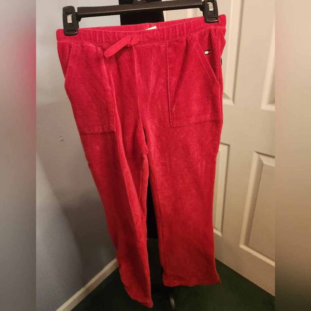 Tommy Hilfiger Size Medium Youth Red Corduroy Velour/Velvet Pants Cherry Red